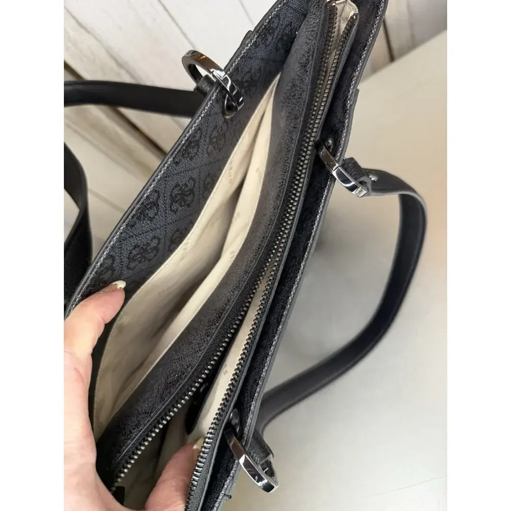 GUESS Noelle Small Gray Black Tote Bag Y2K Handbag Bag Coated Canvas